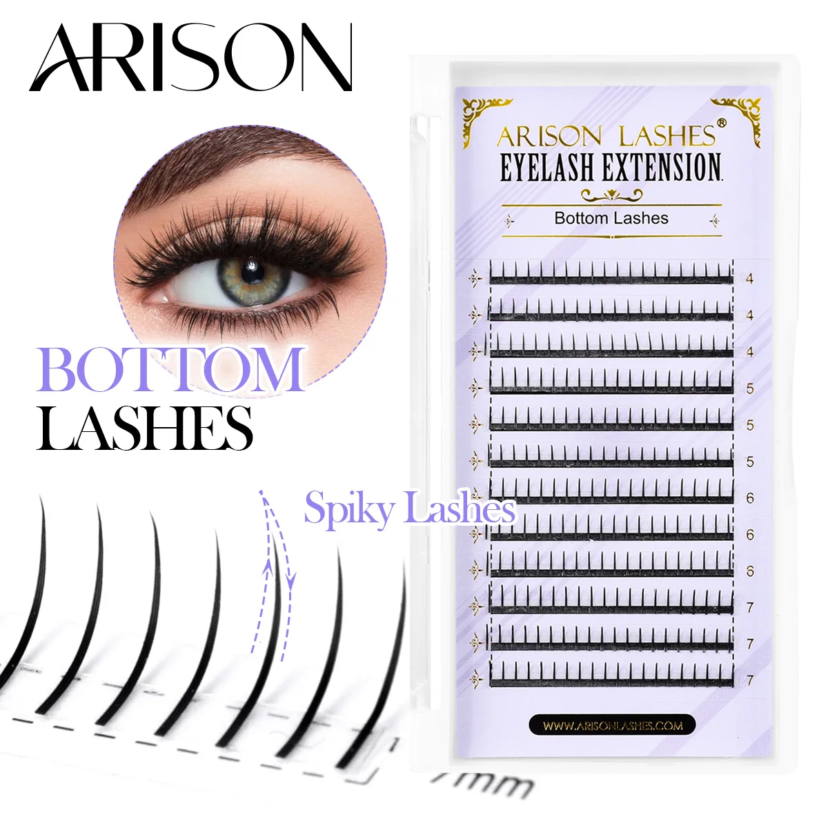ARISON Lower Lash Extensions Spiky 4mm-7mm DIY Fake Lashes for Natural Volume Easy Application Reusable Home Salon Kit