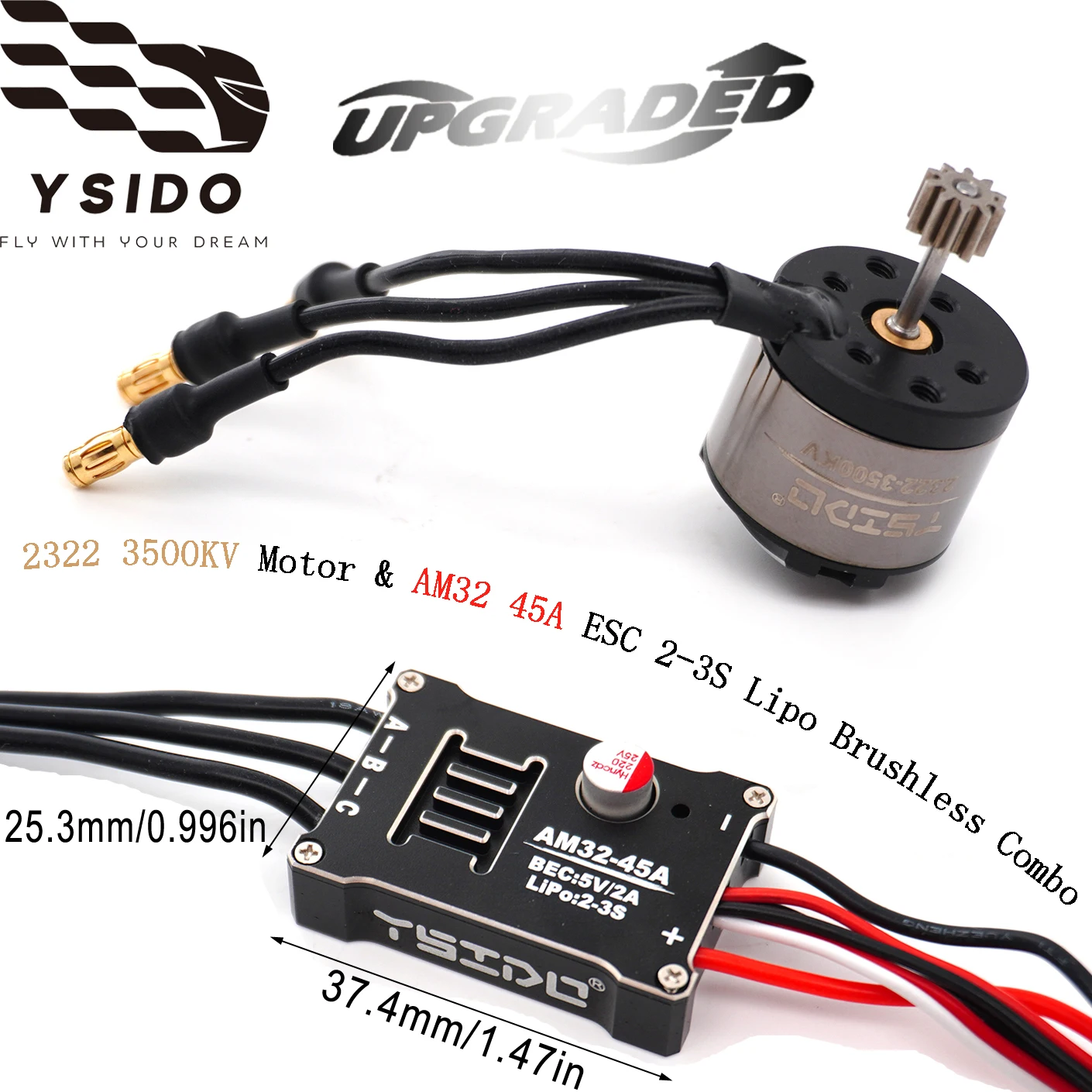 

YSIDO 2322 3500KV Motor & AM32 45A ESC 2-3S Lipo Brushless Combo Set for MN78 MN82 MN99S MN168 1/12 RC Crawler Car Accessories