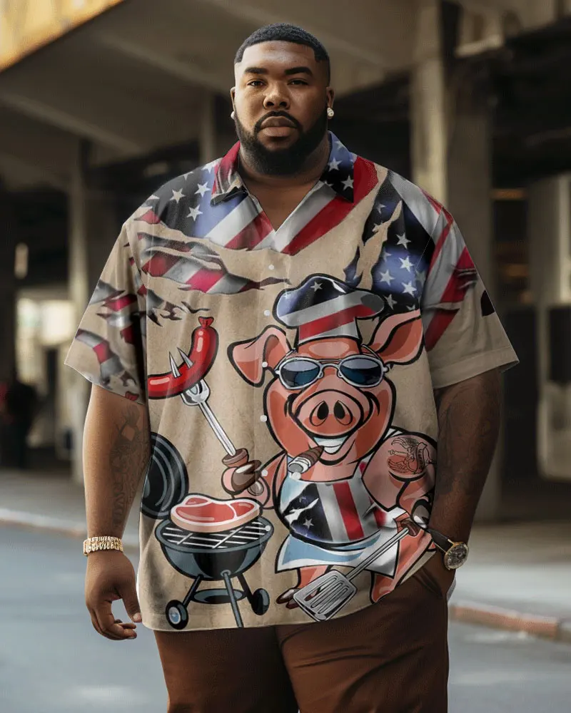 Biggmans (L-9XL)For Men\'s Plus Size Shirt Oil Painting Life Tree Print Short Sleeved Oversized Men\'s Shirt