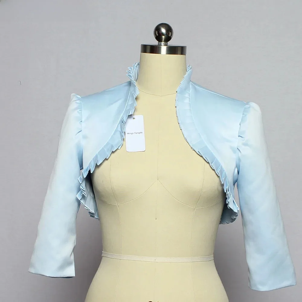 Mingli Tengda Sky Blue Stain Bolero ślubne okłady kurtka dla nowożeńców peleryna 3/4 rękawy falista wzburzyć bolerko dla nowożeńców kobiety szal w klatce piersiowej — zdjęcie 2