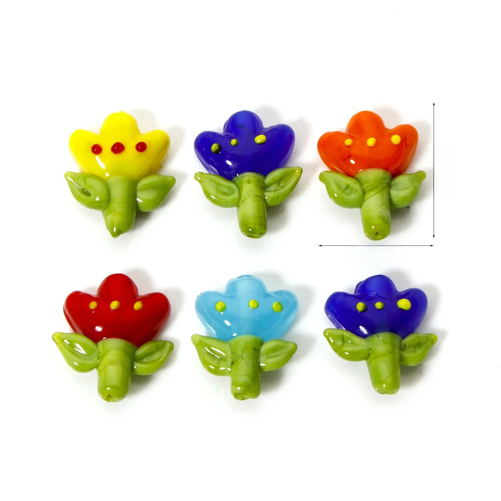 Perles de fleurs multicolores en verre au chalumeau 3D, collection Flora, bricolage, bijoux exécutifs, environ 22mm x 18mm, trou d'environ 1.4mm, 2 pièces