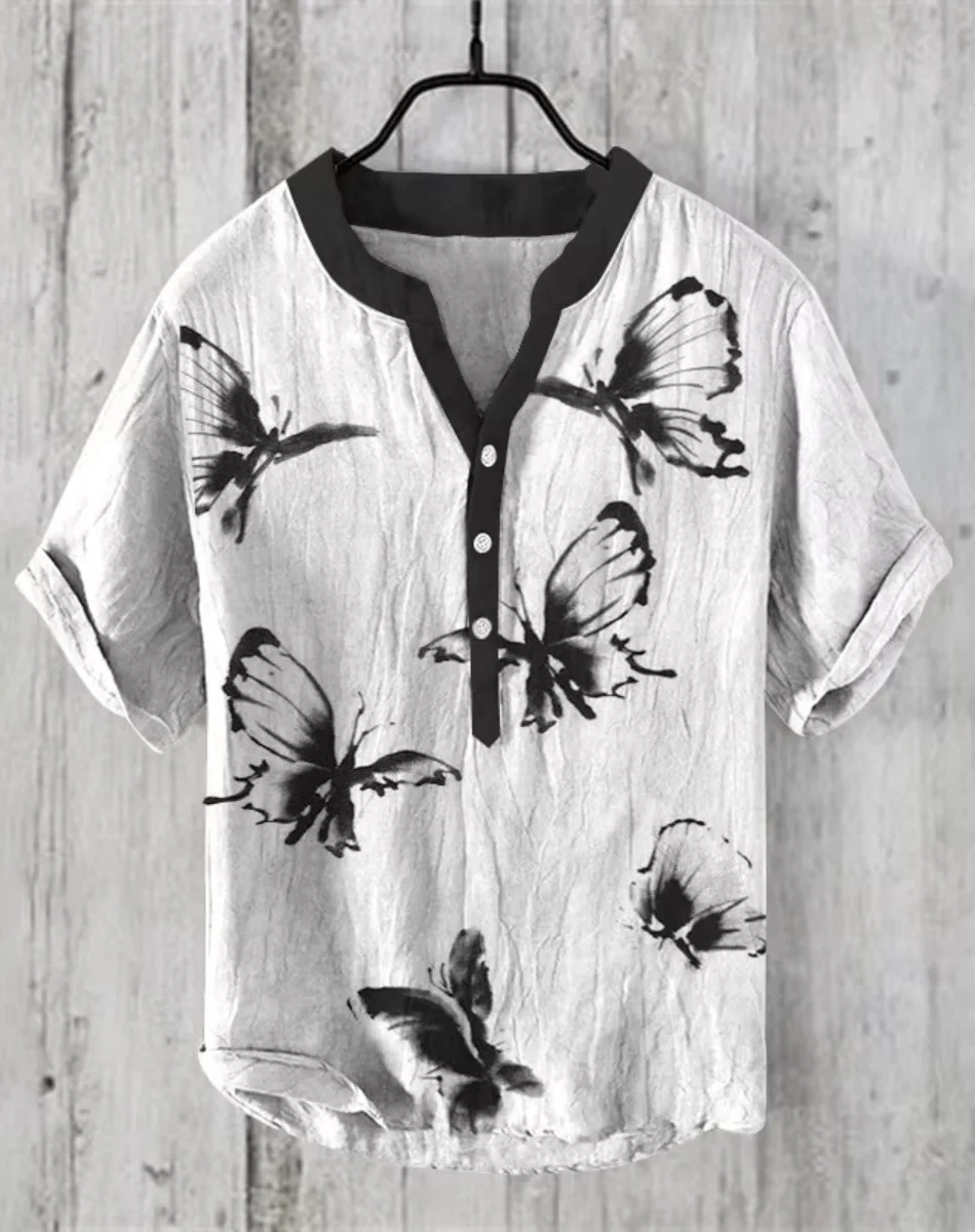 새로운 고대 문명 예술 패턴 인쇄 남성 반팔 셔츠 린넨 편안한 원단 유럽과 미국의 인기