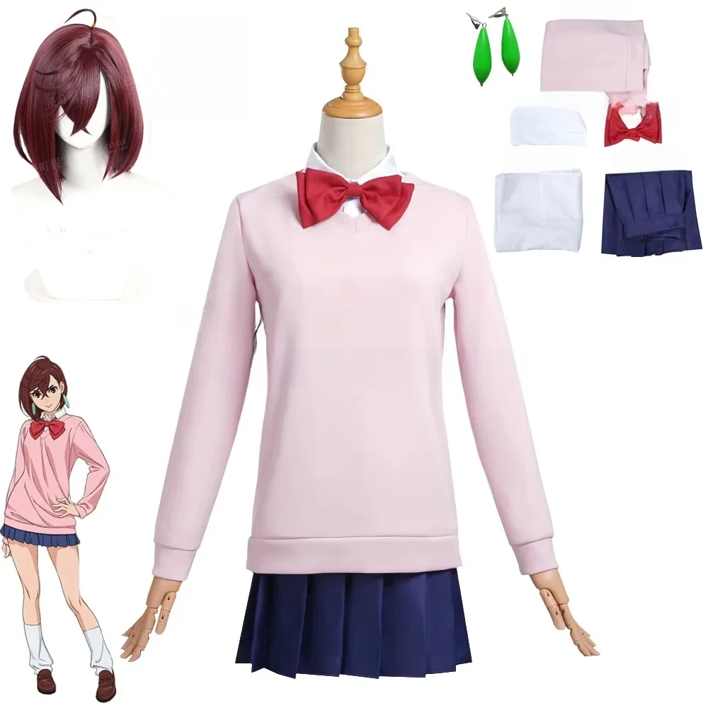 Momo Ayase Cosplay Kostuum Pruik Anime Dandadan Jurk Rok Schooluniform Oorbellen Choker Halloween Party voor Meisjes Vrouwen - afbeelding 2