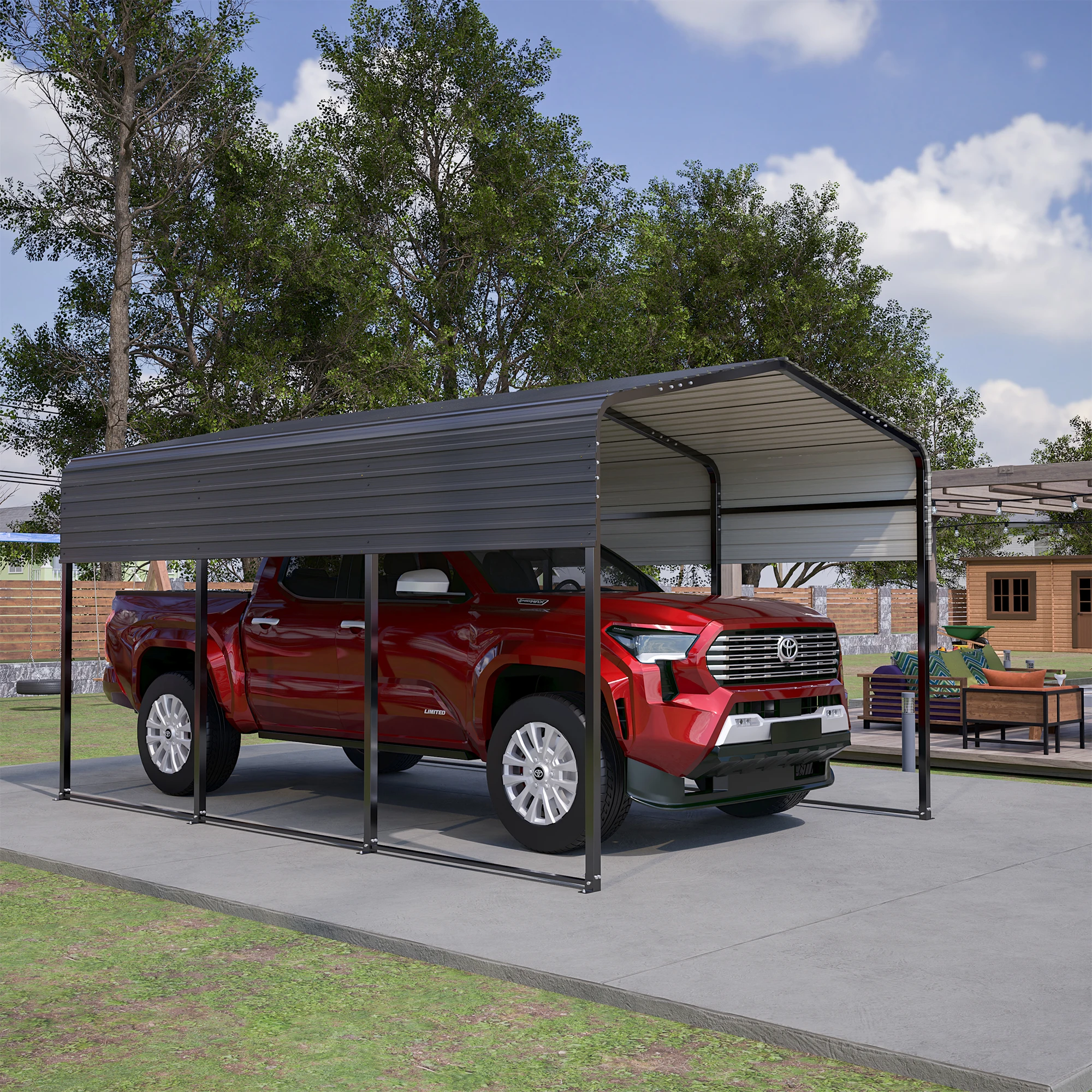 

10x15 ft metal carport with enhanced base, heavy-duty galvanized steel, outdoor shelter for cars, boats, trucks10x15 FT Black