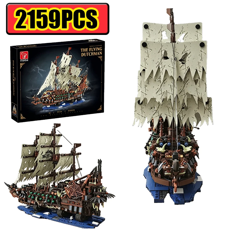 

2159PCS Netherlands The Playing Pirate Ship Building Blocks Toy Brick Model Movies with Light Birthday Desktop Decoration Gifts