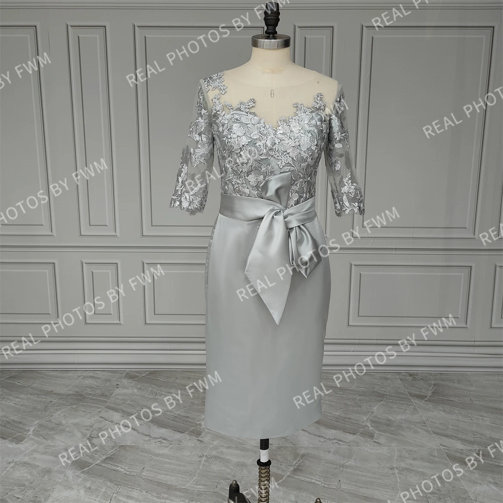 Customized Half Sleeves Bow Belt Sheath Mother Of The Bride Dress With Appliques  Wedding Party Prom Evening Gown For Women