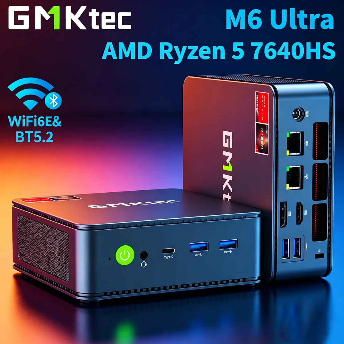 Mini PC GMKtec M6 Ultra, AMD Ryzen 5 7640HS, DDR5, LAN Dual de 2.5G, Windows 11 Pro, SSD Dual PCIe 4.0, WiFi 6, Computadora de Escritorio para Juegos 4K