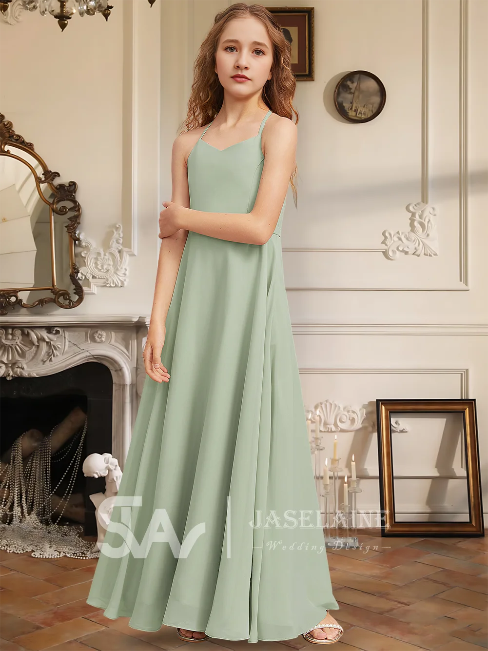 Элегантное шифоновое платье трапециевидной формы с v-образным вырезом длиной до пола, платье подружки невесты без рукавов, праздничное свадебное платье для девочек с цветочным узором