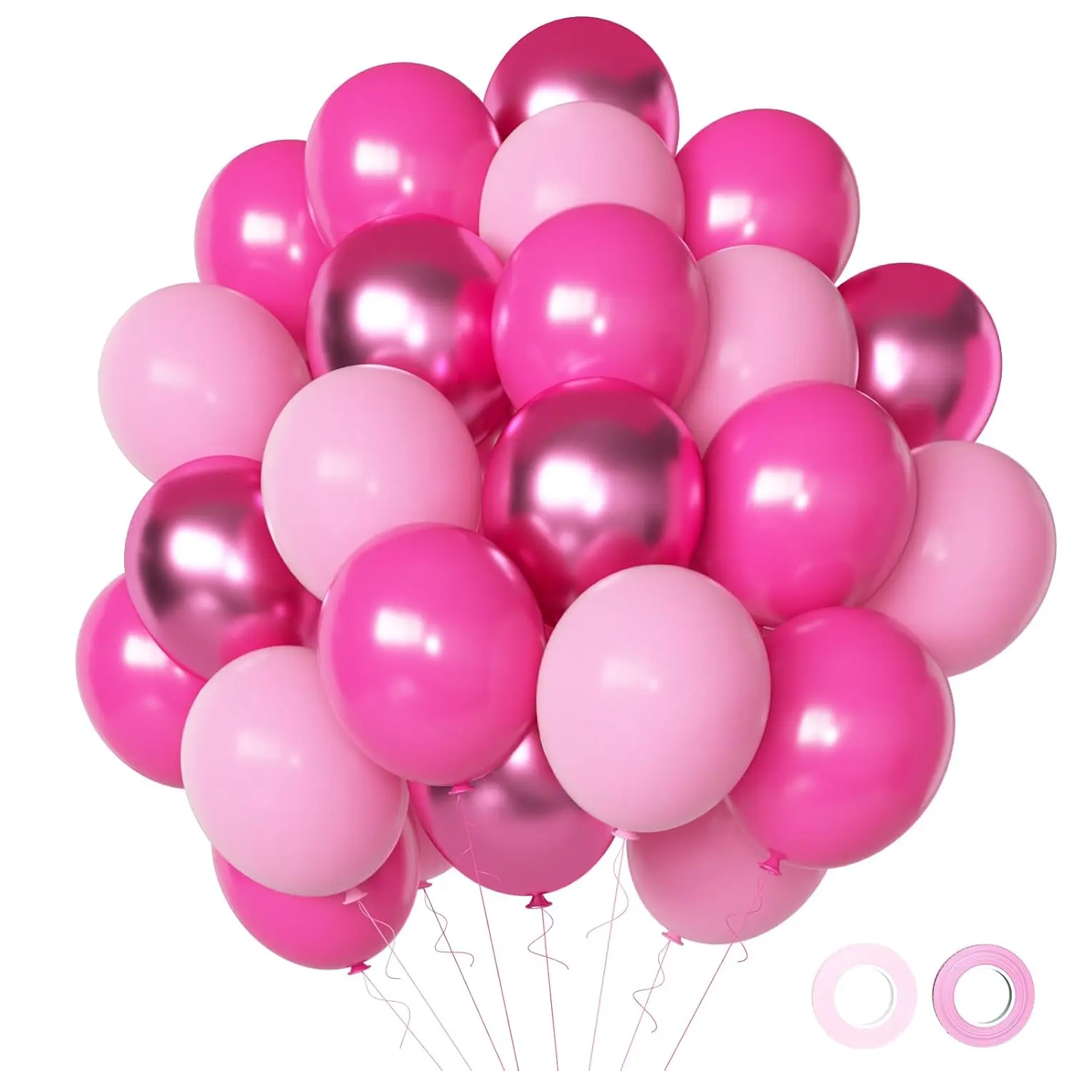 

50pcs 12" Pink Balloons, Hot Pink, Chrome, Baby Pink & Dark Magenta Latex Balloons for Birthday, Baby Shower, Princess Party Dec