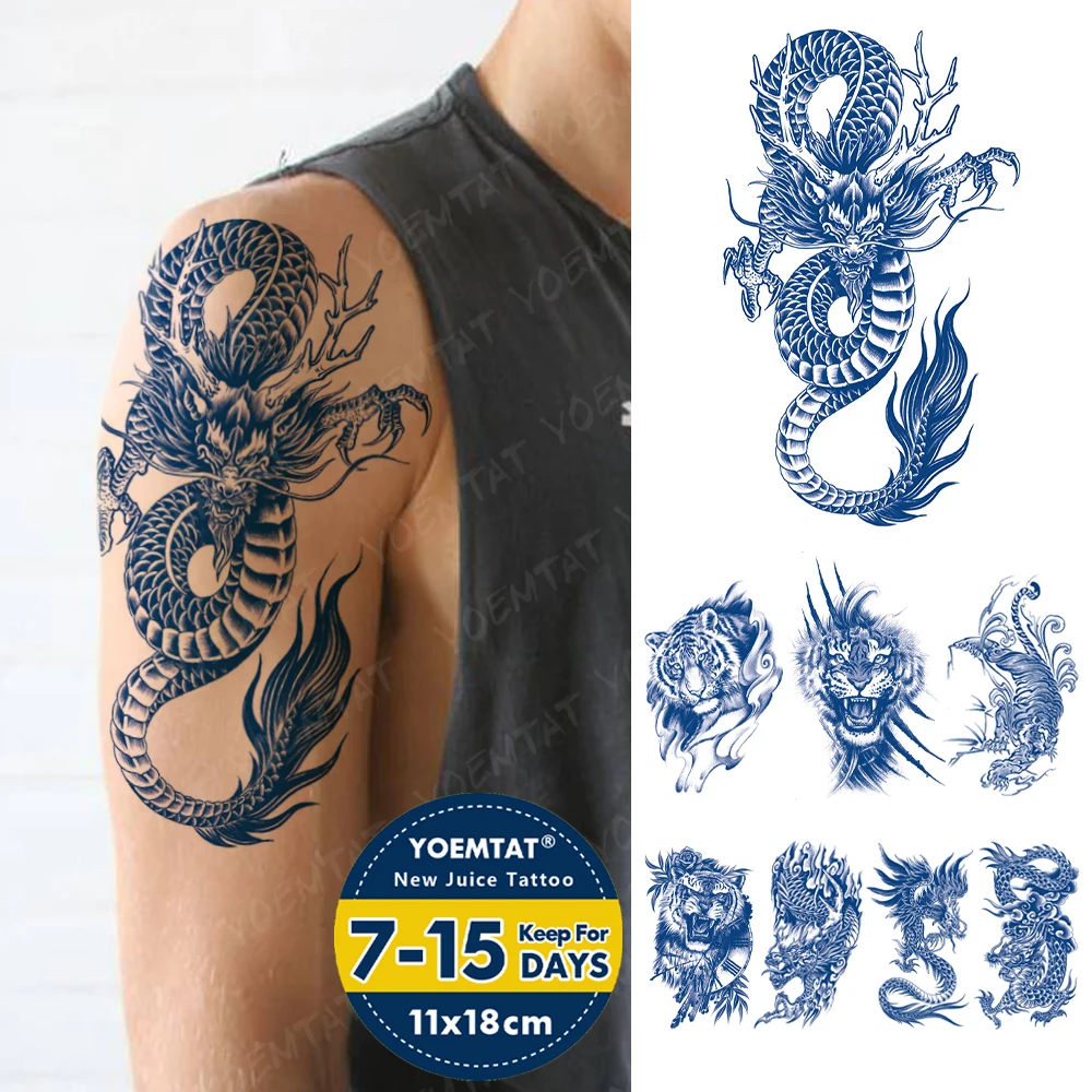 

Semi-Permanent Herbal Flying Dragon Waterproof Temporary Tattoo Stickers Juice Ink Lasting Tattoos Body Art Fake Tatoo Women Men