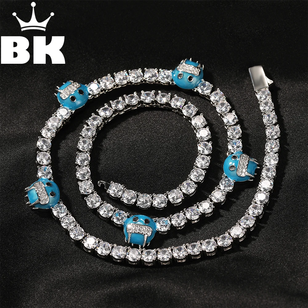 

THE BLIMG KING 5mm Tennis Chain Necklace With Blue Smile Monster Glow-in-the-dark Pendants Cubic Zirconia Jewelry For Women Men