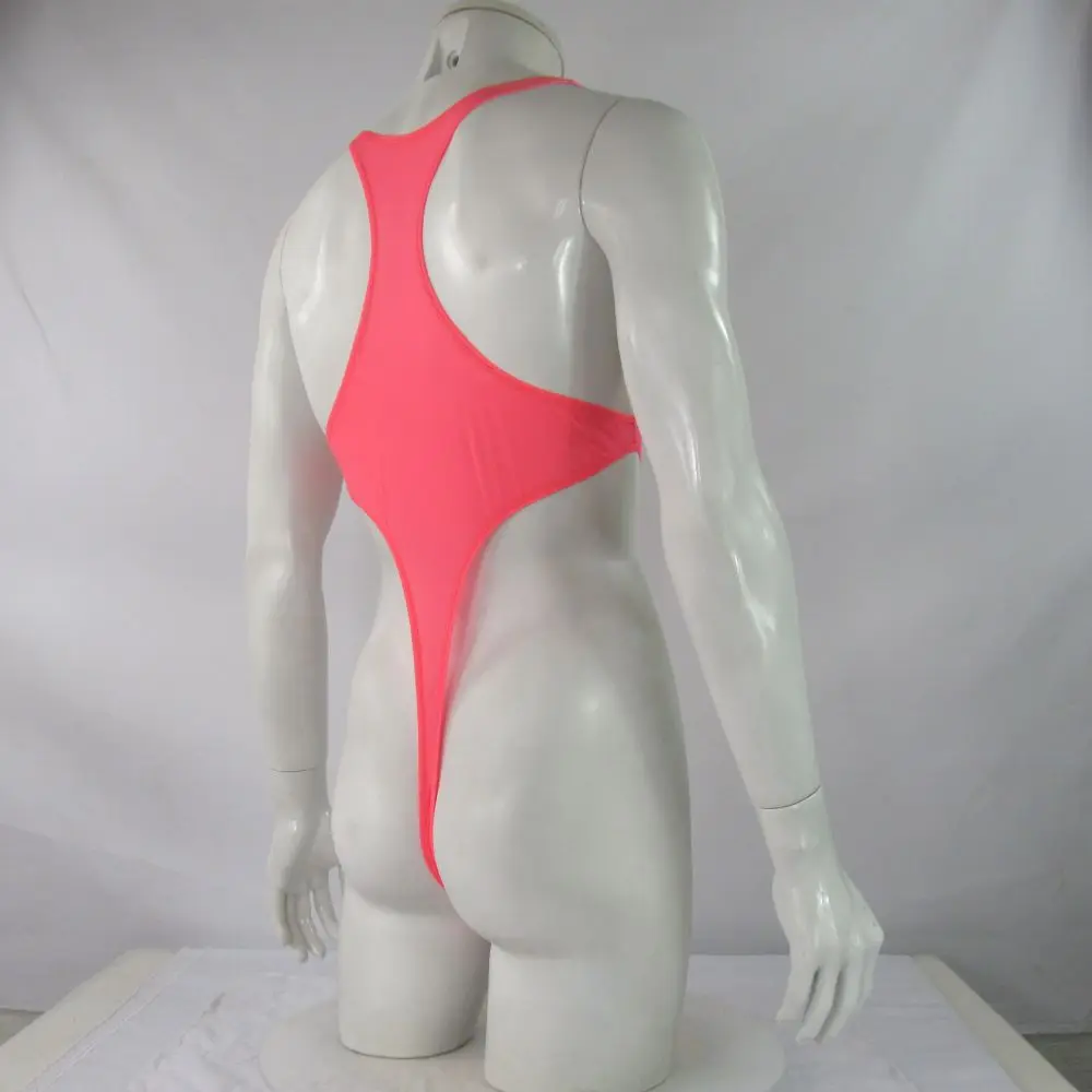 Mens G4272 bodysuit Thong Leotard High Cut Racer Back Nylon spandex soft thin jersey semi c-thru