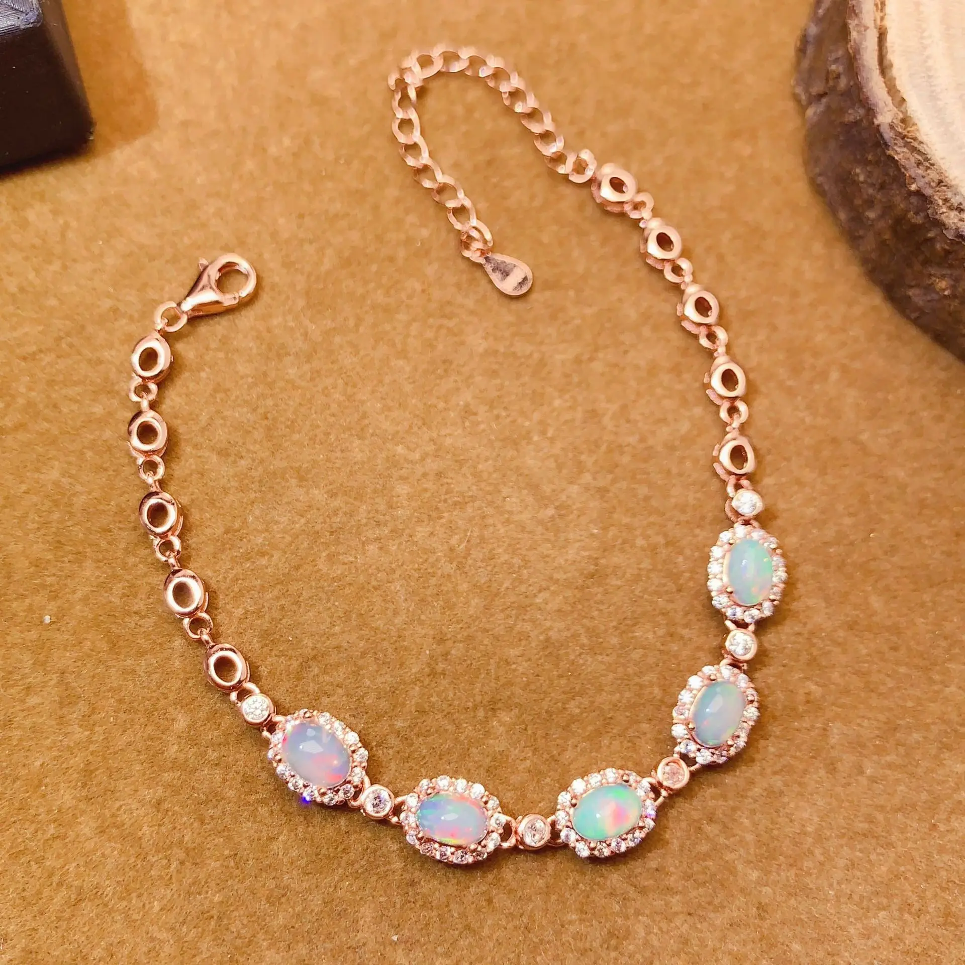 

Fine Jewelry 925 pure silver natural 4x6mm Opal Gems girls electroplated 18K gold bracelet Deluxe edition to give girlfriend New