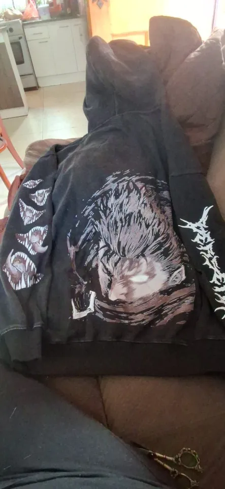 Mens Berserk Hoodies Gothic Print Vintage Washed Hoodie Hip Hop Streetwear Cotton Sweatshirts Harajuku Casual Hooded Pullover