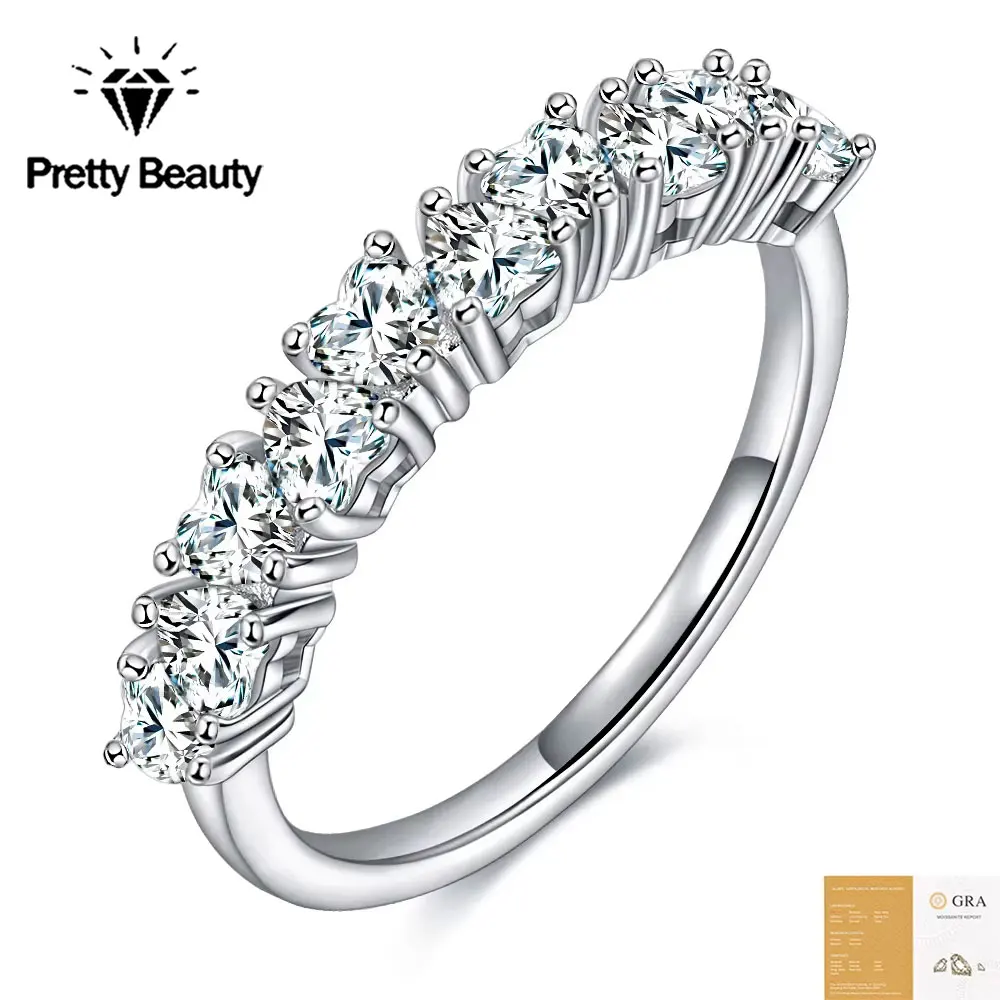 Pretty Beauty Moissanite Heart Ring S925 Silver 10pcs 3mm Heart Shaped Diamond Half Eternity Wedding Band for Women Jewelry Gift