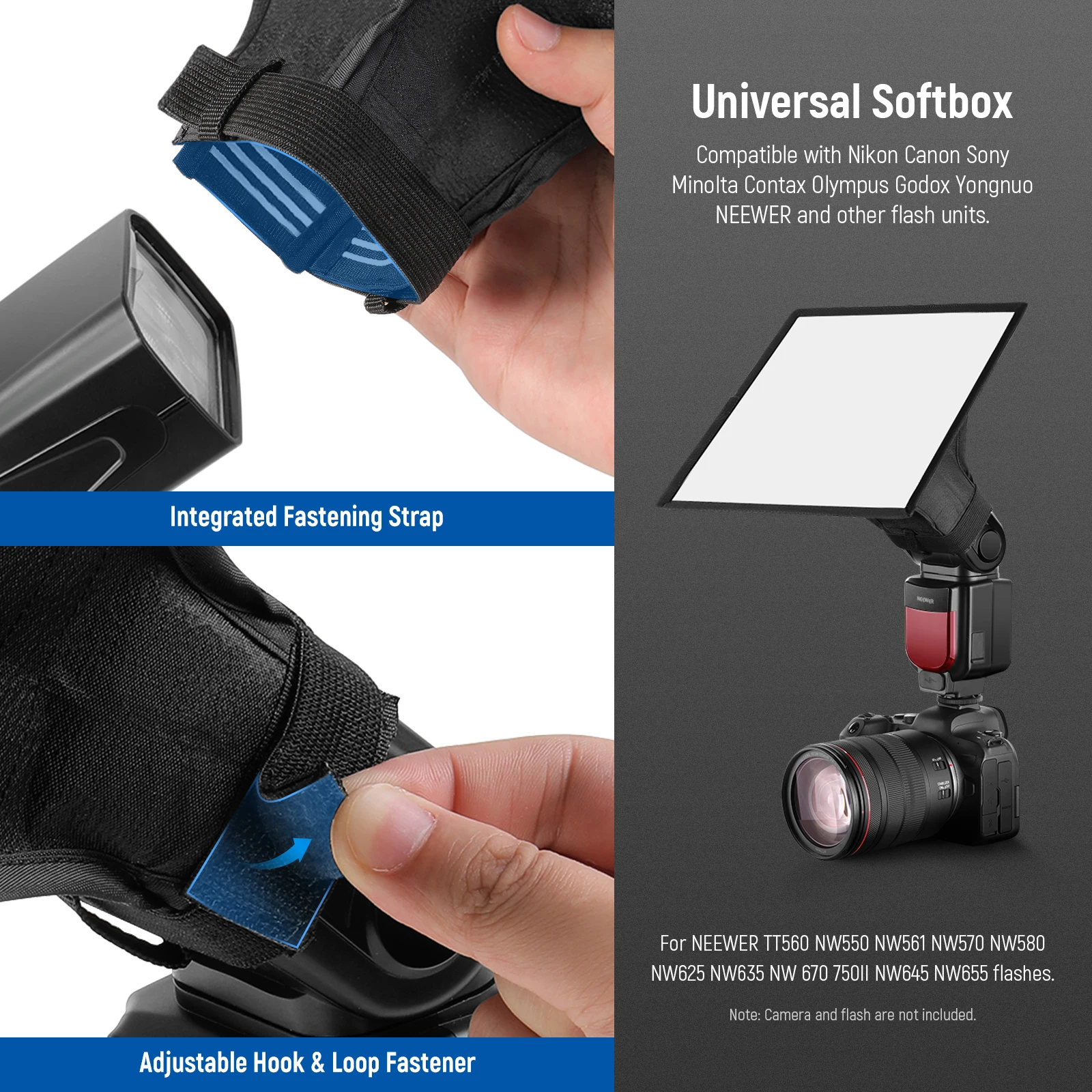 NEEpacks-Diffuseur de Flash Universel, Boîte à Lumière, 5x4 Pouces, Pliable avec Poudres de Stockage, Compatible avec IL Nikon Sony