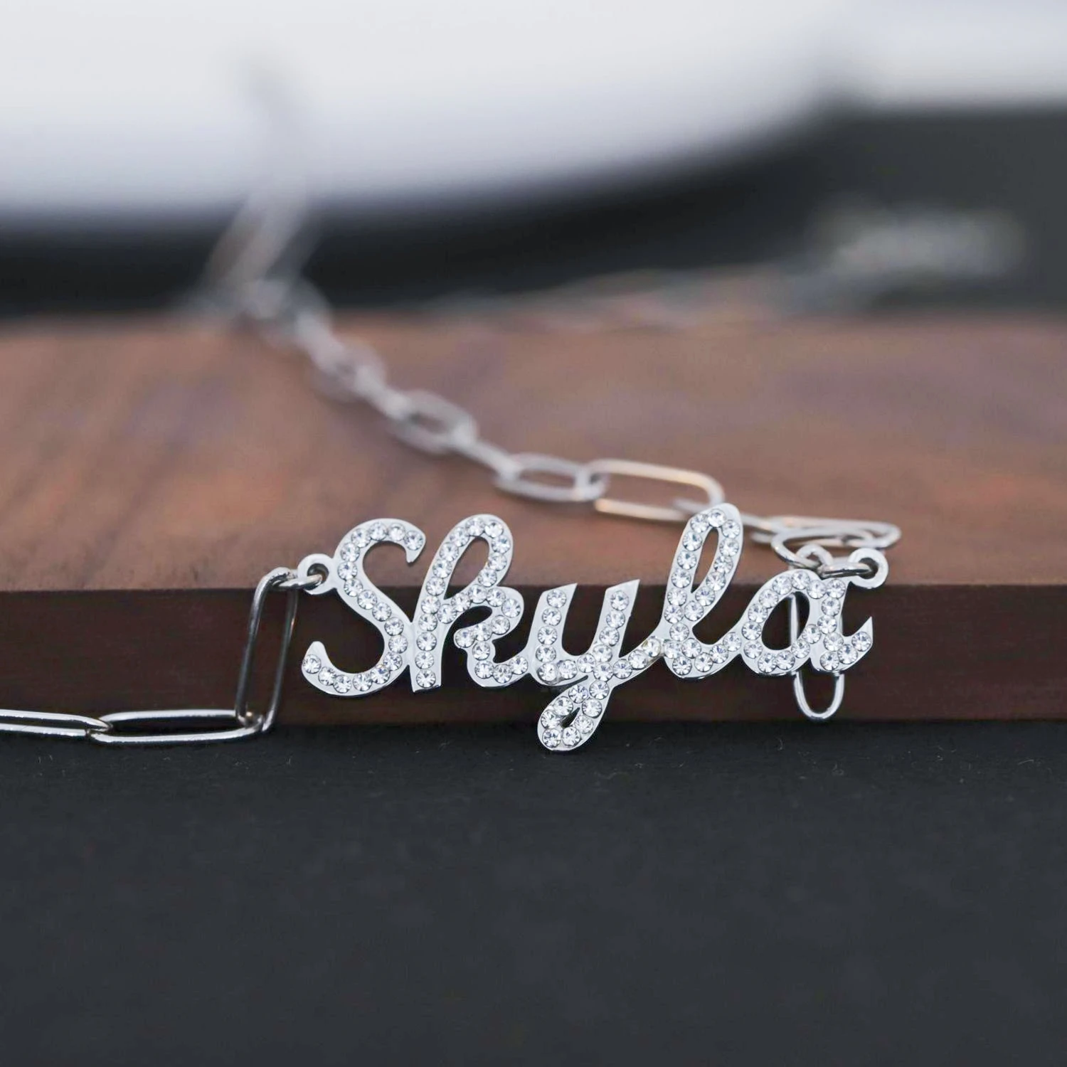 

High-end Cut Custom Name Dot Diamond Necklace Personalized Czech Diamond Paper Clip Chain Girl Jewelry Christmas Gift For Her