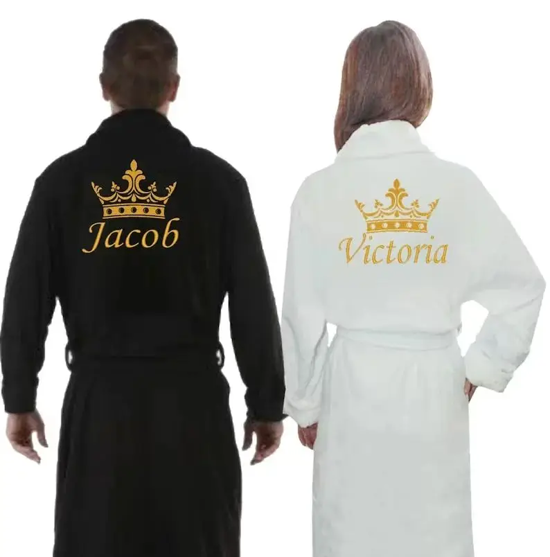 

Personalised His and Hers Dressing Gown Customised Name Couples Bathrobes Terry Unisex Robe Monogrammed Mrs Mr Matching Robes