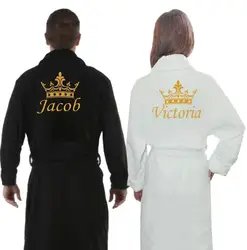 Unisex Monocromática Matching Robe para casais, seu e dela vestido de vestir, nome personalizado, Terry Unisex roupões de banho, senhor e senhora