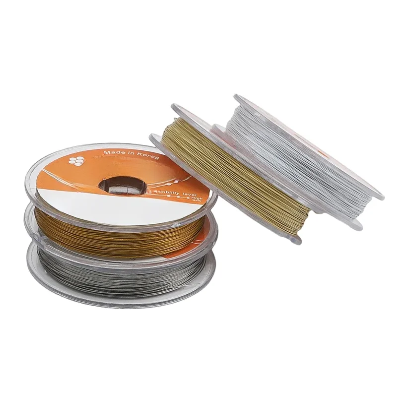 50 Meter/Rolle, 0,3/0,38 mm, weißer Rhodium-Goldfarbener Stahldraht, mit Nylon beschichteter