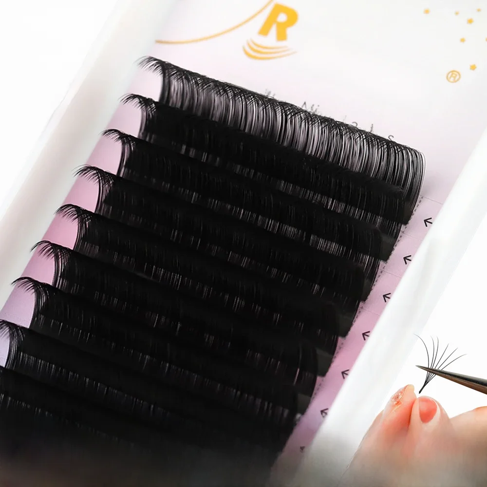 RUJADE 0,03 0,05 0,07 Russische Volumen Wimpernverlängerung Einzelne handgemachte Wimpernfächer Seide Falsche Nerz Wimpern Kneifenfächer