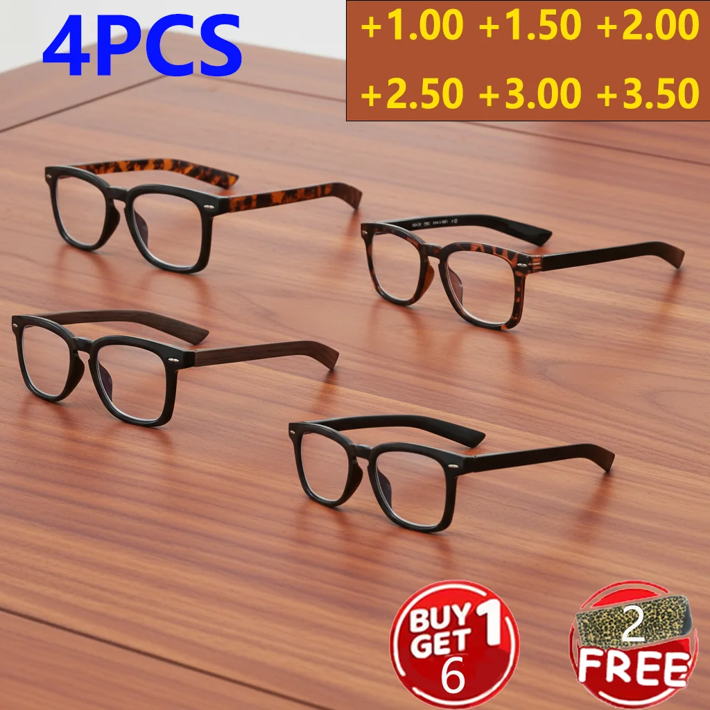 

4PCS Color-Block Reading Glasses Set - HD lenses, spring hinges for better fit & easy wear, Power: 1.00-3.50