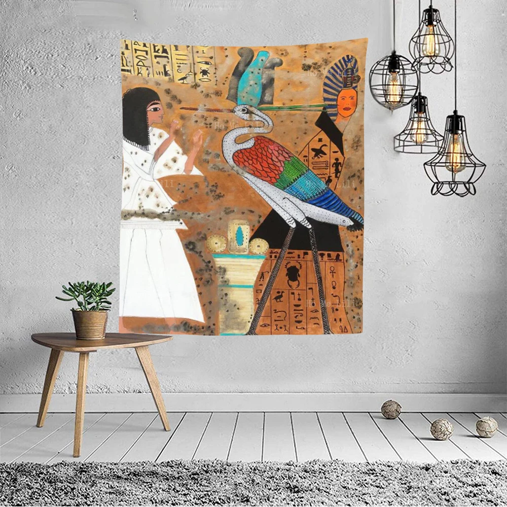 Ancient Egyptian Sun God Aten Hieroglyph On Papyrus The Kings Valley Pass Retro Tapestry By Ho Me Lili For Livingroom Decor