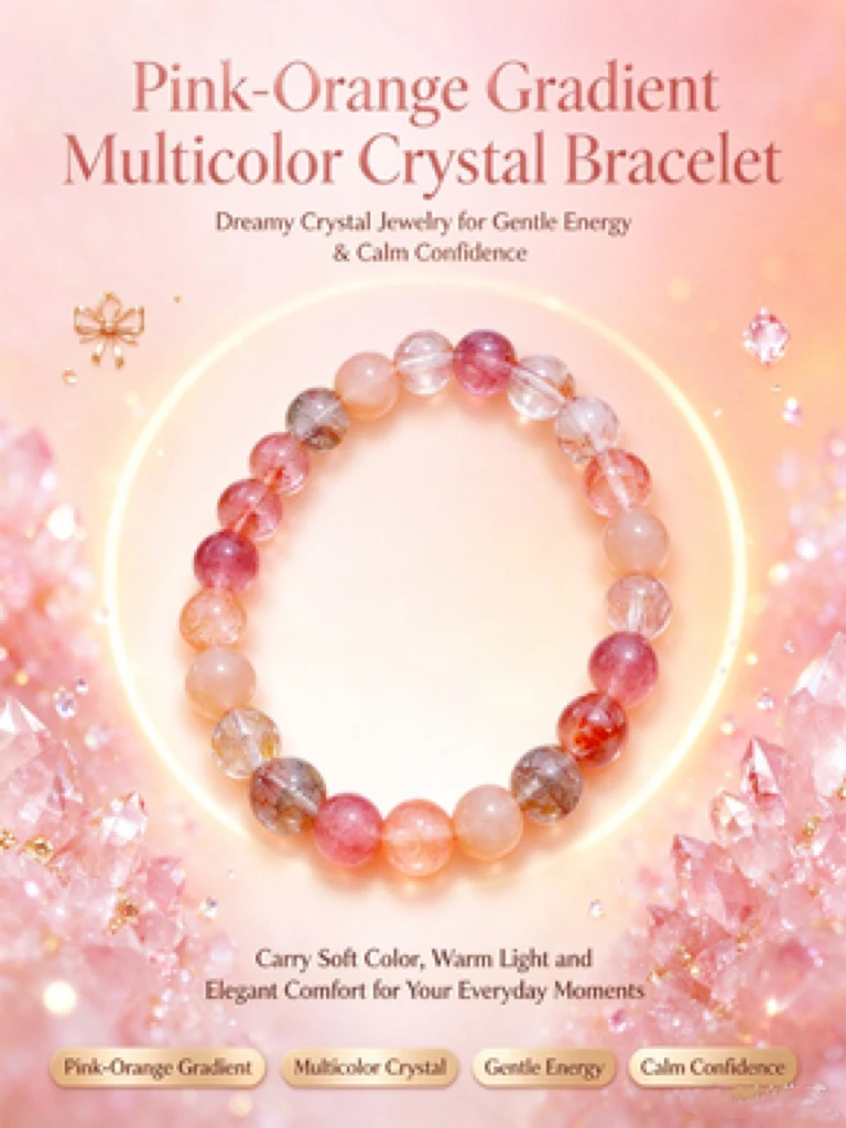 Women Natural Red Inclusion Crystal Beaded Bracelet, Elastic Stretch Cord, Polished Round Crystal Beads, Translucent Warm Tone Gemstone Wrist Jewelry, Christmas Holiday Present