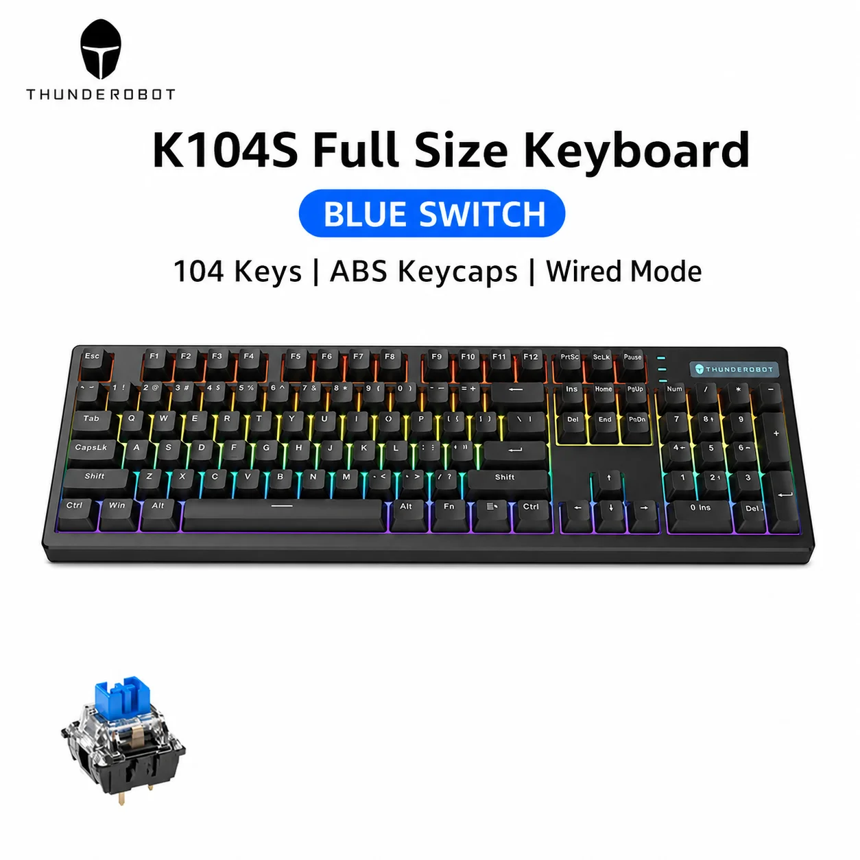Thunderobot K104S Mechanical Keyboard Full-Size 104 Keys Wired Office Gaming Keyboard ABS Shine-through Keycaps For PC Laptop