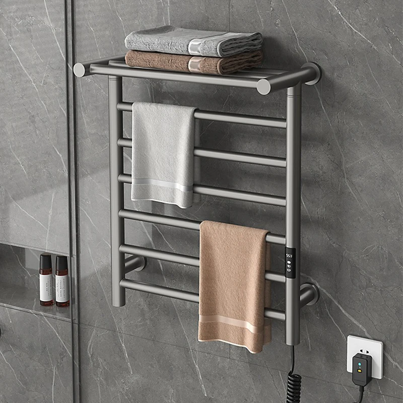OXG Rak Handuk Pemanas Listrik Terpasang Di Dinding Pengering Penghangat Kamar Mandi Sterilisasi Hemat Energi dengan Timer, dengan Rak Atas