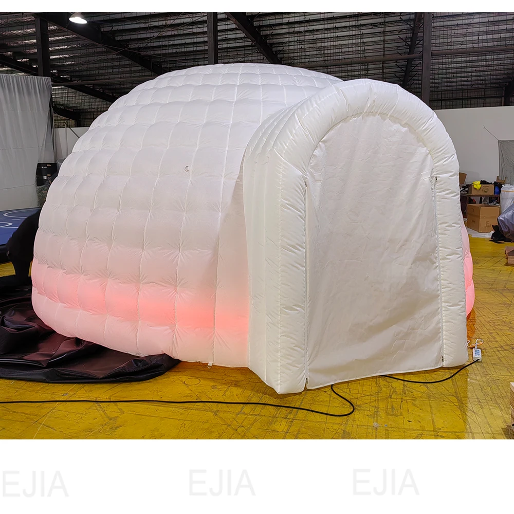 Stock 5m Dia Inflatable Igloo Dome Tent with RGB LED Light Shelter Igloo Marquee Dome   for Party Exhibition Advertising