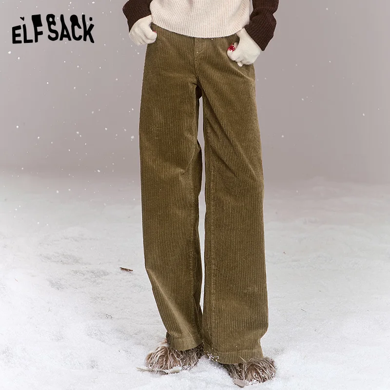 

ELFSACK 2024 Winter New Arrivals Retro corduroy pants for women, casual and versatile loose straight pants