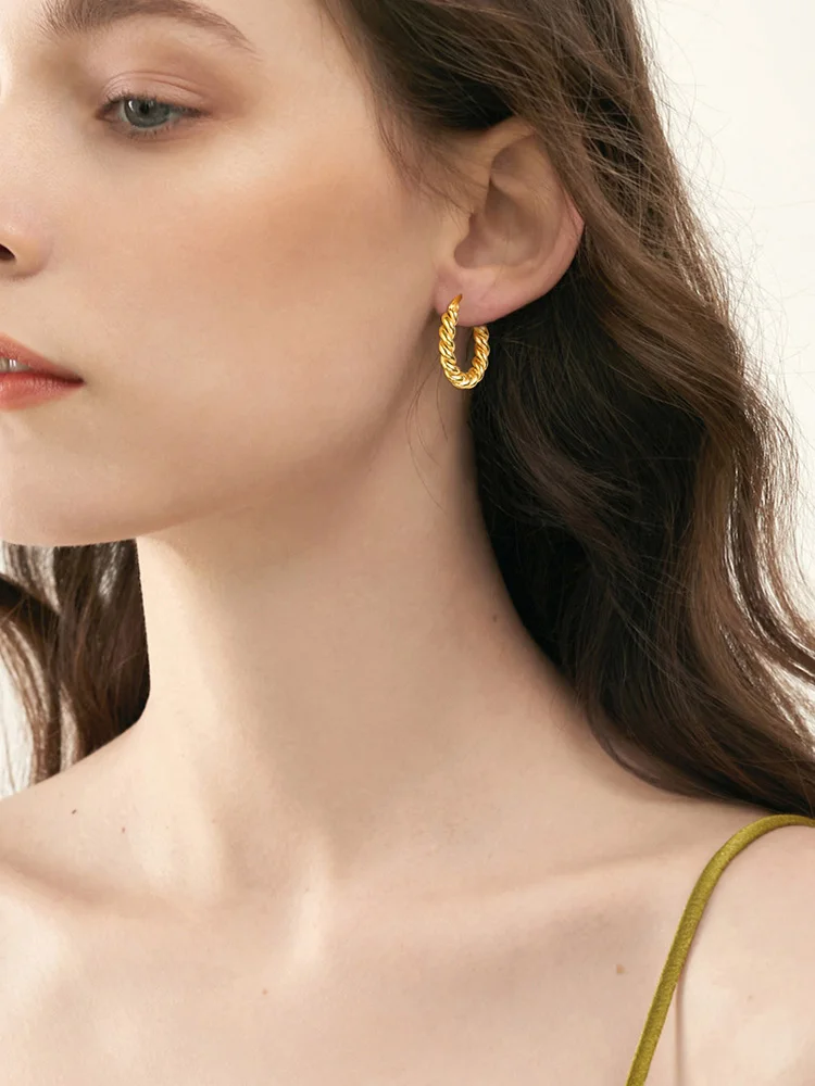 

Circle Twisted Rope Hoops, Women's Huggie Earring, Stainless Steel Jewelry Waterproof