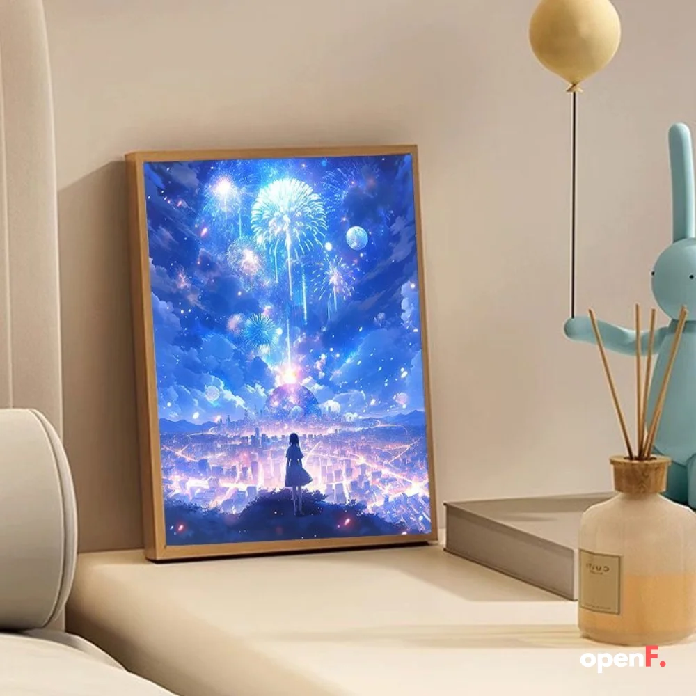 Anime estrela led pintura de luz, efeito de iluminação chocante tricolor escurecimento, moldura de alumínio foto brilho decoração do quarto, presente novo