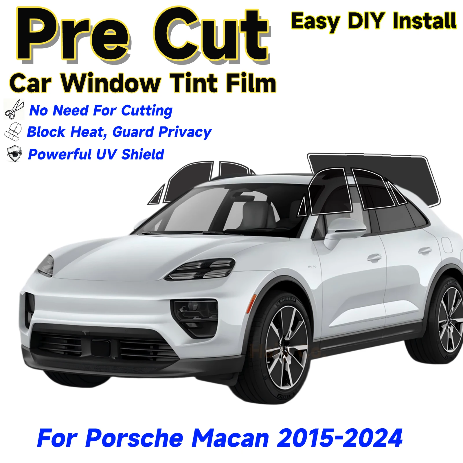 

Предварительно нарезанная тонировочная пленка для окон автомобиля Porsche Macan 2015-2024, защита от солнца, УФ-излучения, жары и бликов, двухслойная защитная пленка для окон, наклейка для авто