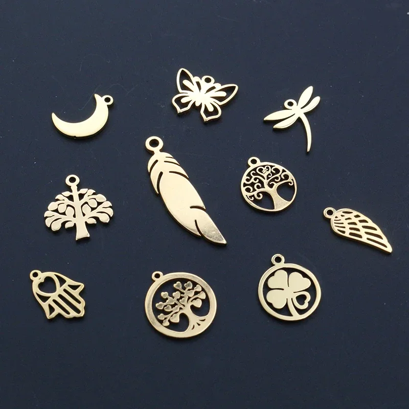 10 teile/los 316 Edelstahl Vergoldet Baum Mond Schmetterling Kleine Charms Anhänger Für Halskette DIY Schmuck Machen