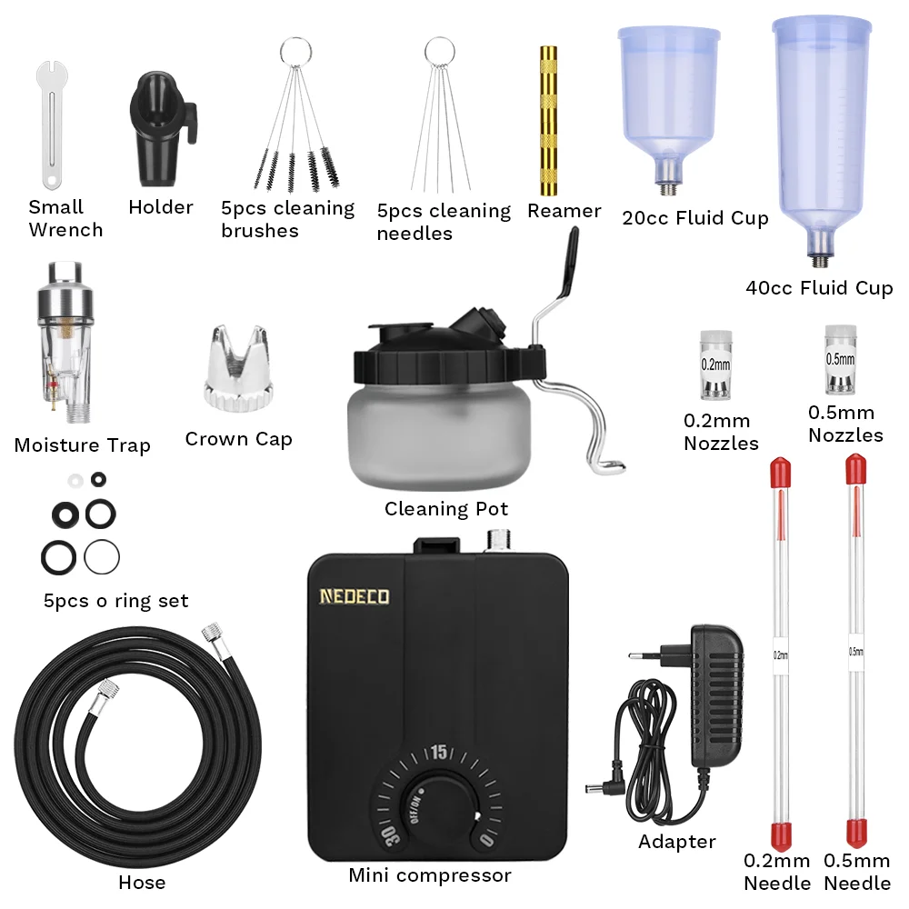 Kit de aerógrafo de doble acción con compresor de Control continuo de parada automática de alta presión de 30PSI para pintar uñas de maquillaje de modelo