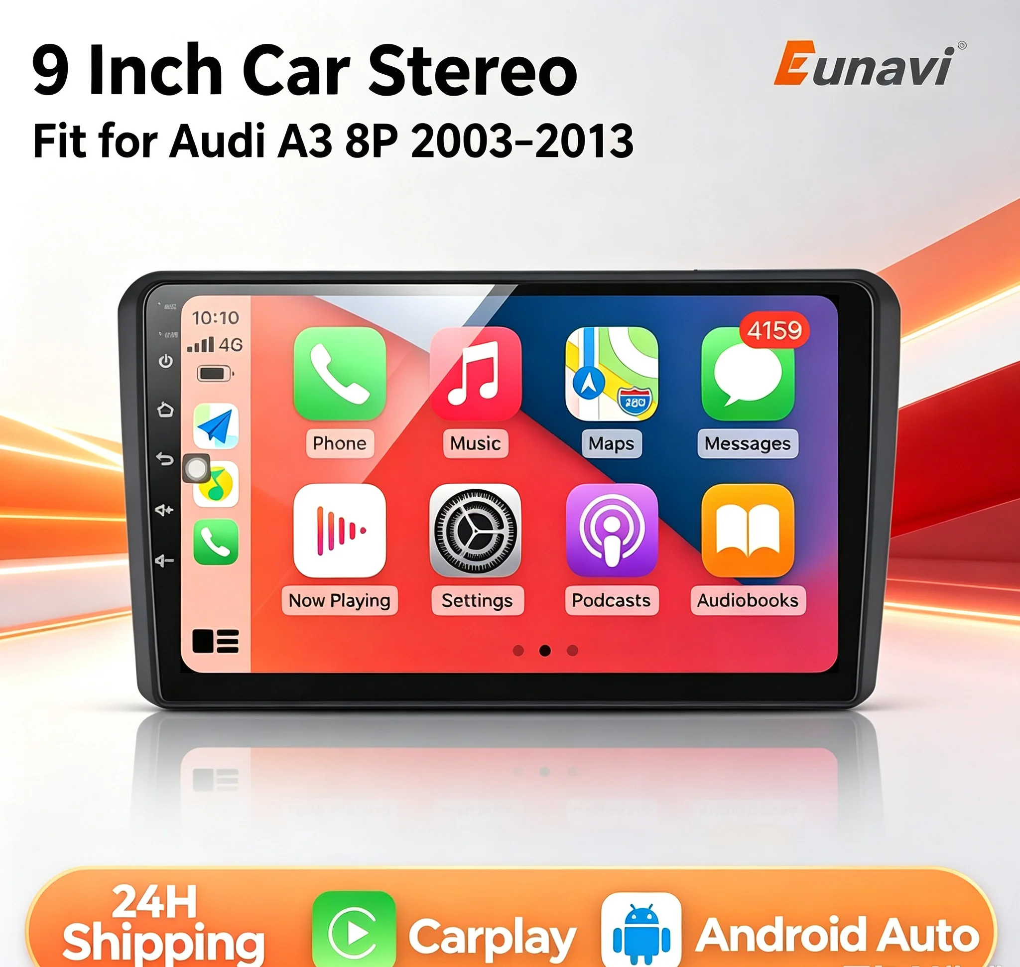Autoradio con schermo touchscreen da 9 pollici per Audi A3 8P 2003-2013 S3 Rs3, con Carplay wireless, Android Auto, navigazione GPS, 8 GB di RAM e 128 GB di ROM.