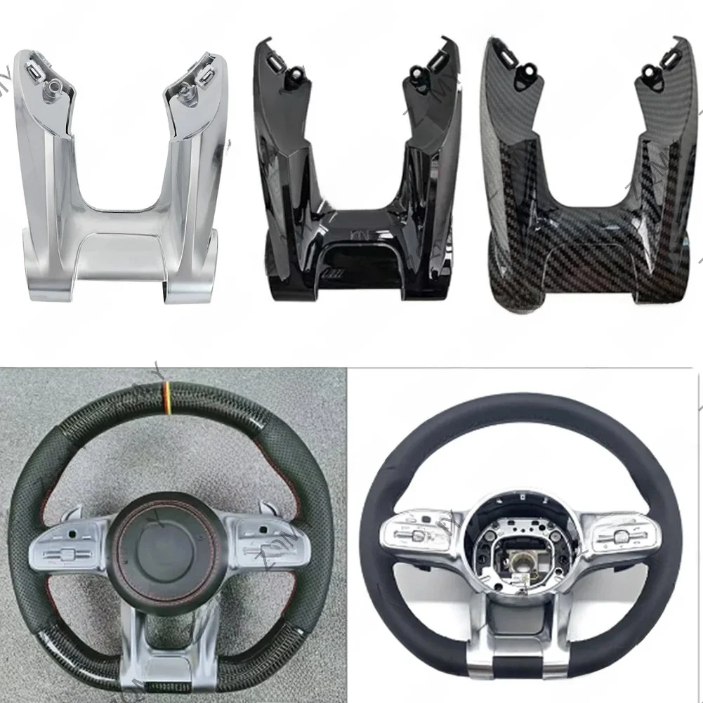 Do Mercedes AMG A B C E G Class GLS W205 W177 W176 W246 2019-2020 2021 Płaska dolna osłona kierownicy samochodu z logo — 2