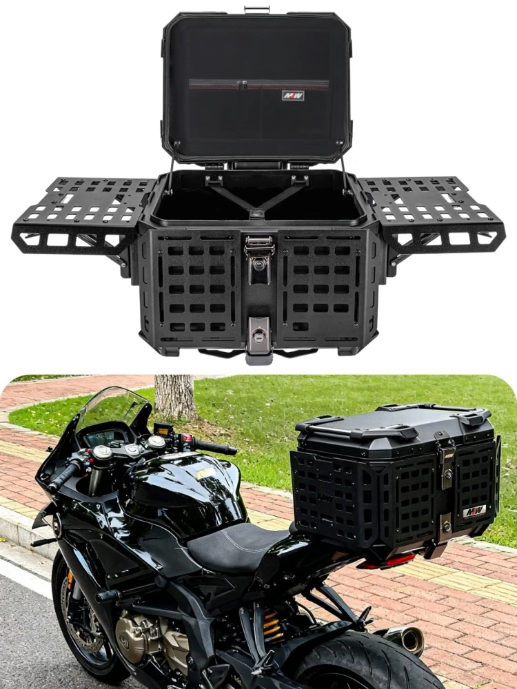 65L, 55L, 45L Faltbare Motorrad-Topbox aus Aluminium, Gepäckkoffer, Heckbox, Wasserdichte Helmbank, Schnellverschluss-Werkzeugbox