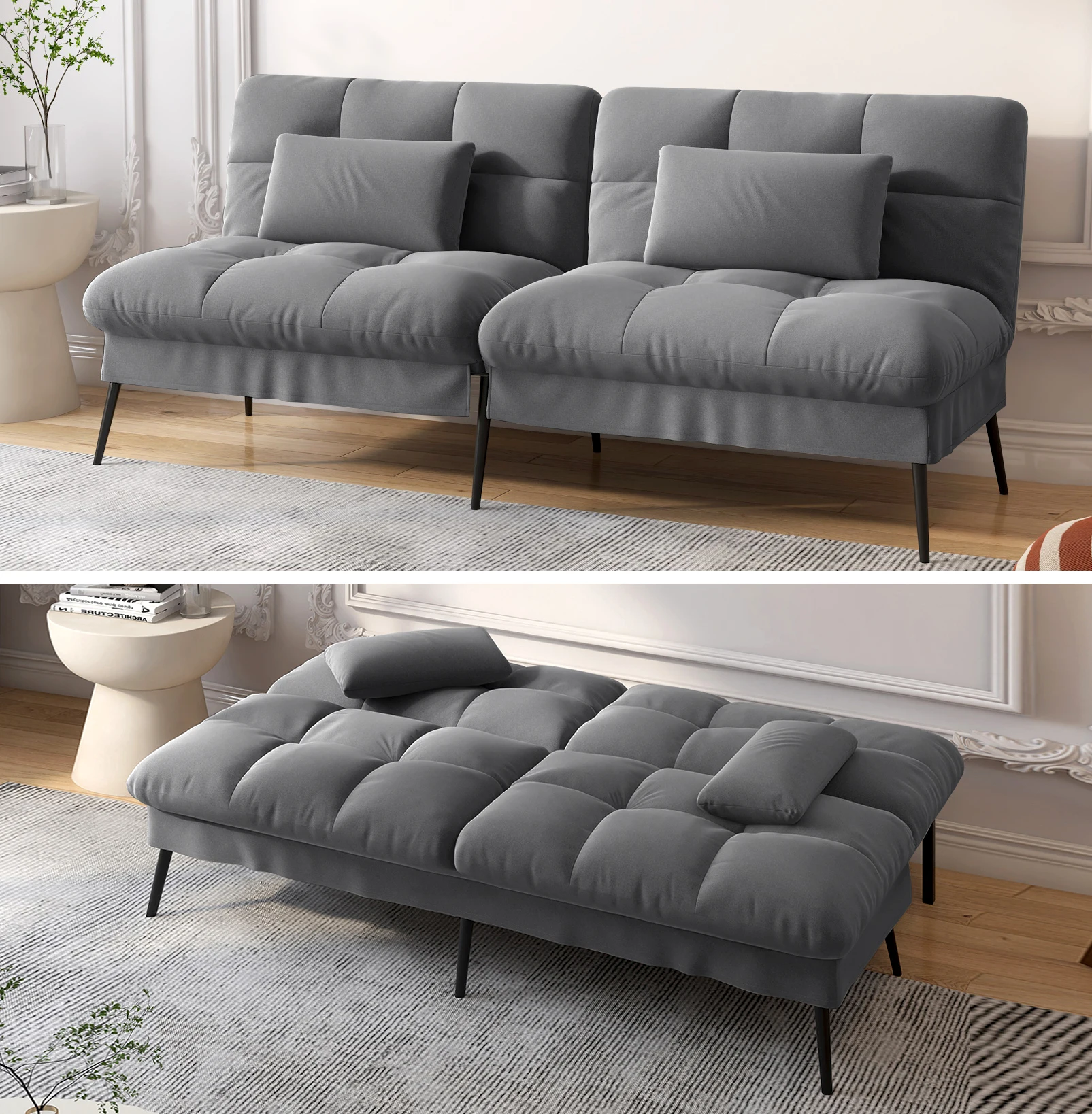 COMHOMA Schlafsofa mit Schlaffunktion, Futonbezug ausklappbar, Ecksofa, Gästesofa 3-Sitzer mit Verstellbarer Rückenlehne, Stoff – Detail 11