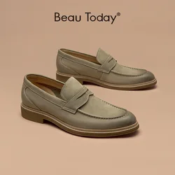 BeauToday Penny Loafers Men Genuine Leather Round Toe Slip-On Gentleman Formal Business Flats Dress Wedding Shoes Handmade 50074