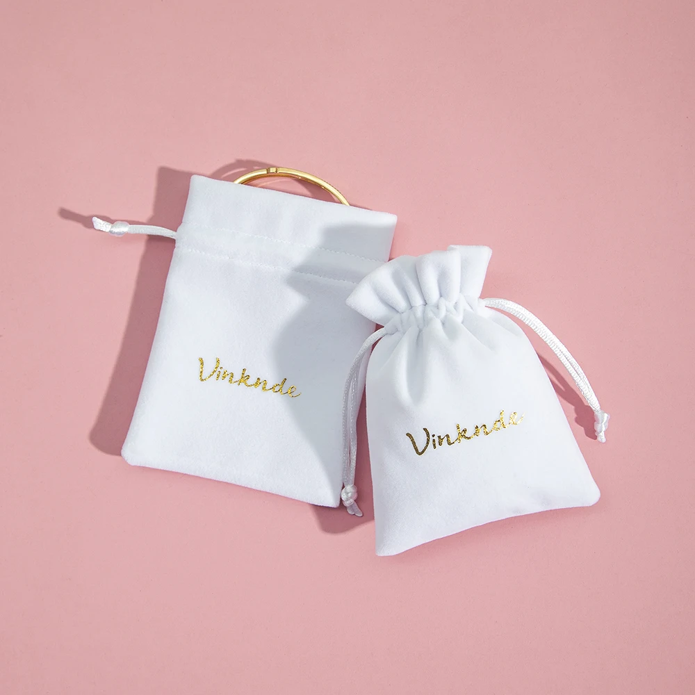 100Pcs Custom White Velvet Drawstring Gift Pouch Bag for Wedding Christmas Party Ring Necklace Jewelry Storage Personalized