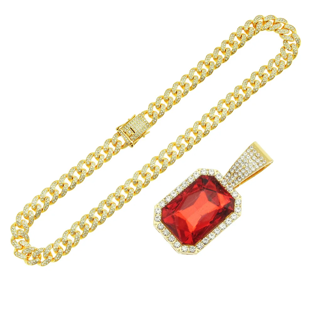 

Trendy Hip Hop Red Cubic Zirconia Chains Diamond Accented Necklace Plated Fashion Accessories Wedding Party Birthday Gift