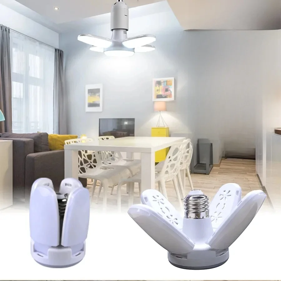 E27 składany kształt wentylatora żarówka LED lampa 220 V/85 V-265 V diody LED żarówki do domu lampa sufitowa magazyn garaż białe światło 6500 K — 2