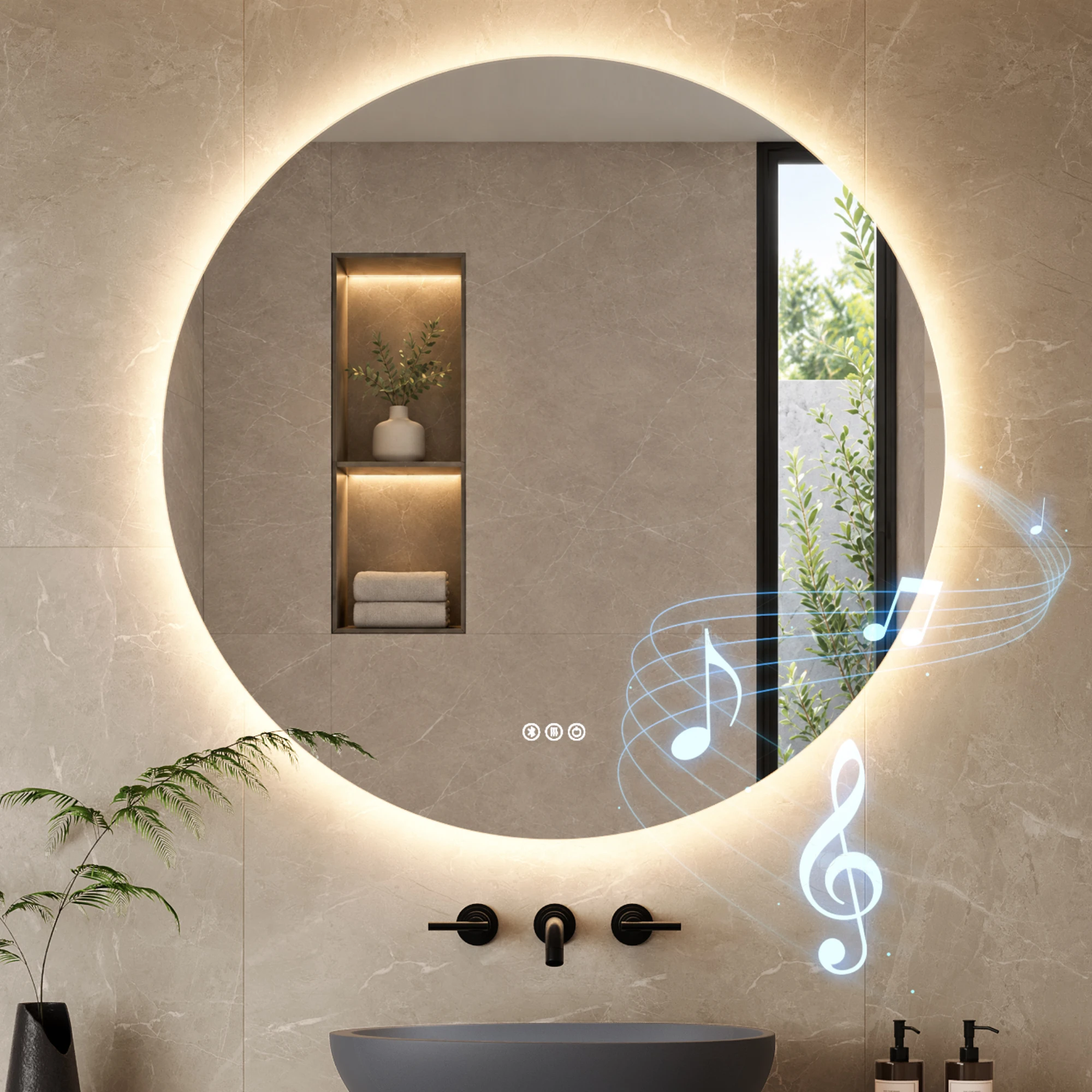 DeerValley LED Badkamer Spiegel 80cm, Verlichte Make-up Spiegel met Bluetooth Speaker, Anti-Mist Badkamer Spiegel, 3 Kleuren Dimbaar Licht, Geheugenfunctie, Touch Schakelaar, Wandmontage Spiegel