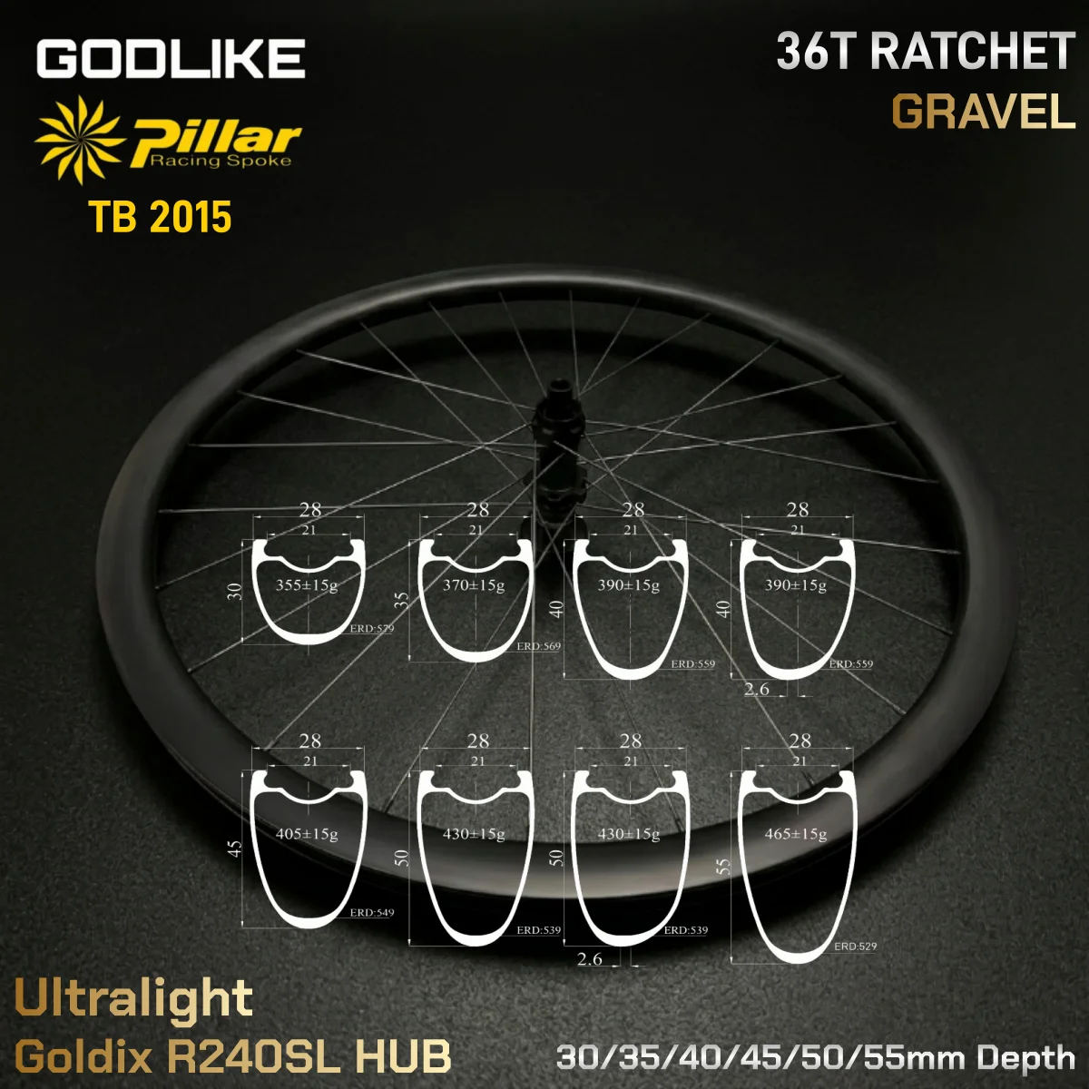 Light 700C Road Bike Carbon Wheelset Goldix R240SL Hub 28mm Wide 30/35/40/45/50/55mm Deep Hook Tubeless Gravel Bicycle Wheelset