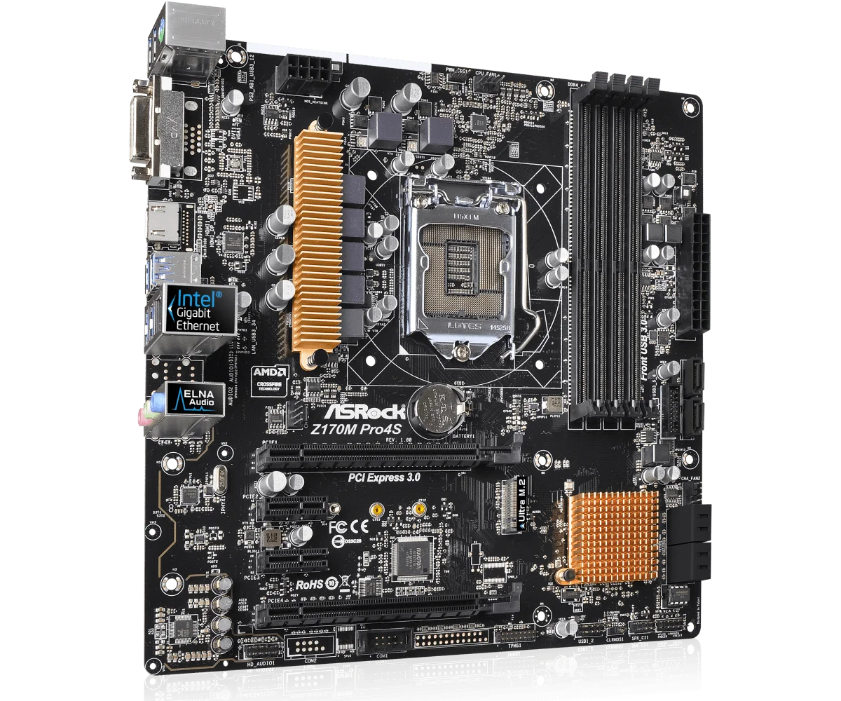 Z170 1151 Motherboard ASRock Z170M Pro4S LGA 1151 4×DDR4 64GB PCI-E 3.0 M.2 6×SATA III USB3.0 ATX For  Core i5 6600K cpu