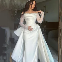 Msikoods Luxury Mermaid Wedding Dresses vestidos de noiva Long Sleeves Bridal Gowns With Detachable Train Bride Dress Customized