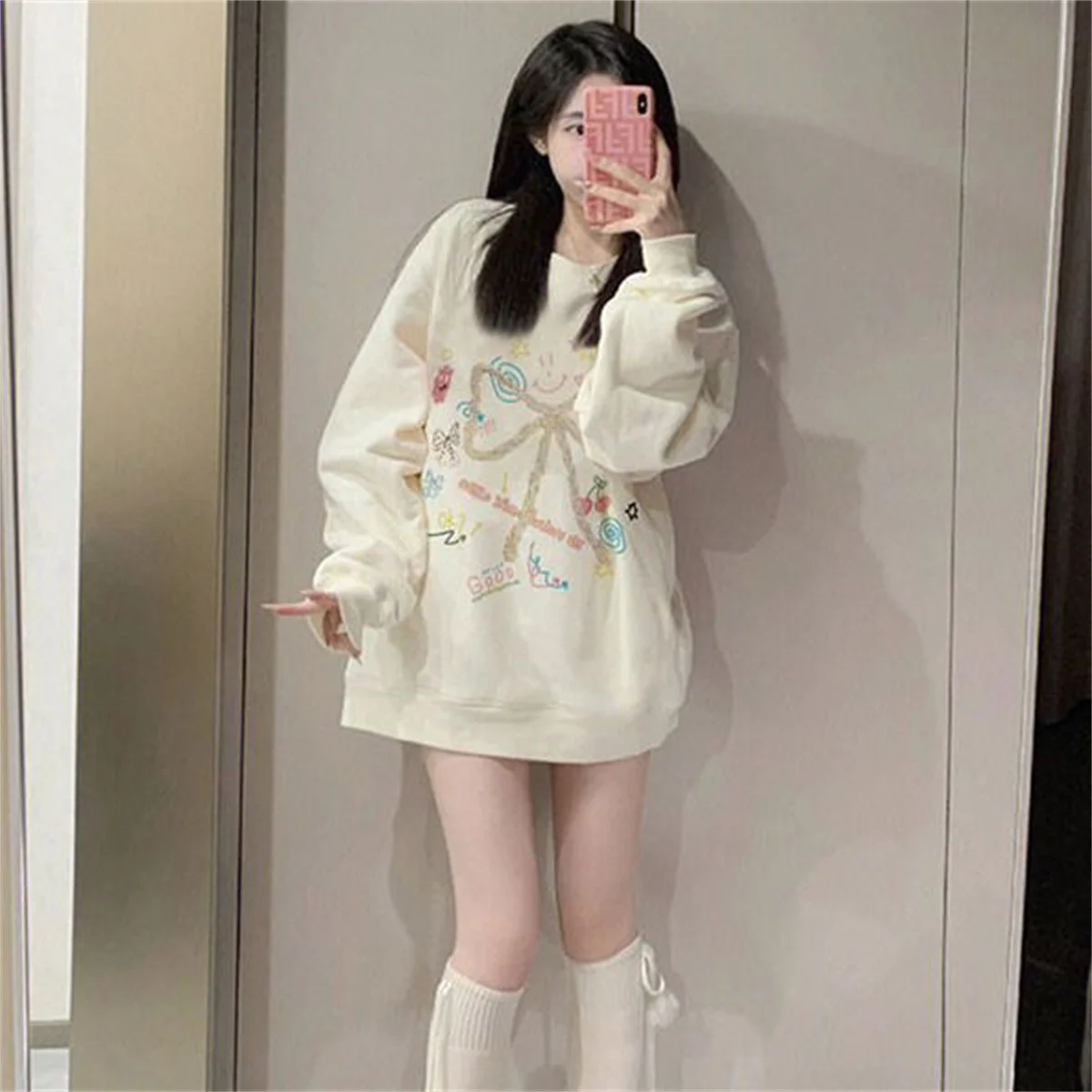 

Осень-зима, женская милая модная повседневная модная женская одежда с длинными рукавами и круглым вырезом, свободная и универсальная женская одежда